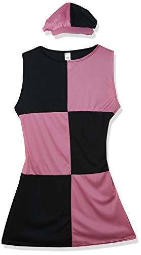 Smiffys-30194L Disfraz Swinging de la época de los 60, con Vestido y Gorra, Color Rosa y Negro, L-EU Tamaño 44-46 (Smiffy'S 30194L)