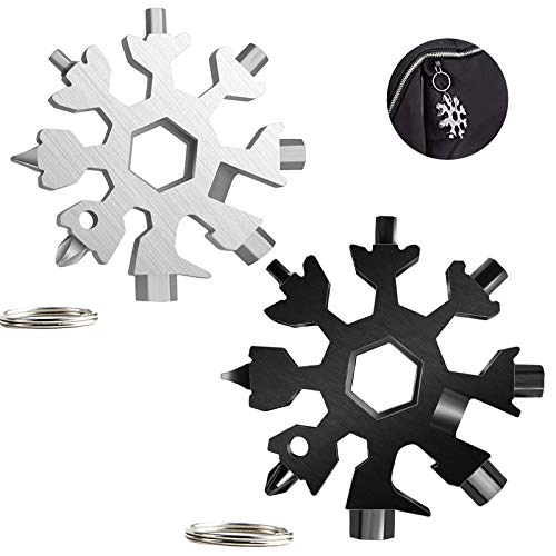 Snowflake Multi Tool 18 en 1, 2 piezas de copo de nieve multiherramienta herramienta herramienta con llavero, copo de nieve llave destornillador Allen abridor de botellas para viajes