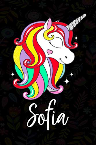 Sofia: Quaderno unicorno bambina Con Nome Sofia ,Taccuino Pagina a Righe, Dimensione 15.24 x 22.86 cm,110 pagina , Perfetto regalo personalizzato per il compleanno di Natale San Valentino