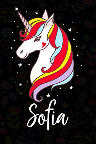 Sofia: Quaderno unicorno bambina Con Nome Sofia ,Taccuino Pagina a Righe, Dimensione 15.24 x 22.86 cm,110 pagina , Perfetto regalo personalizzato per il compleanno di Natale San Valentino