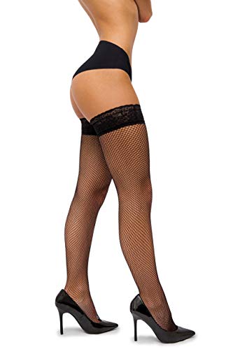 sofsy Medias de Red de Redecilla de Pesca de Rejilla Thigh High Top de Encaje de Silicon Lencería de Red Calcetería Black 5 - X-Large