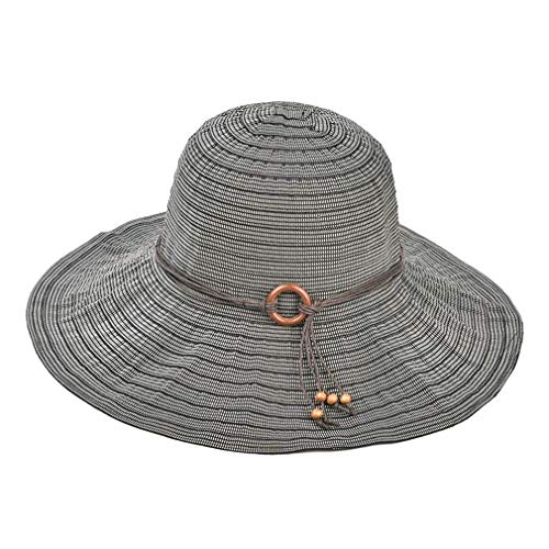 Sombrero de sol para mujer, protección UV, plegable, de ala ancha, para playa, con flecos, para decoración de vacaciones, fácil de transportar, ajustable, 54 a 58 cm, A B