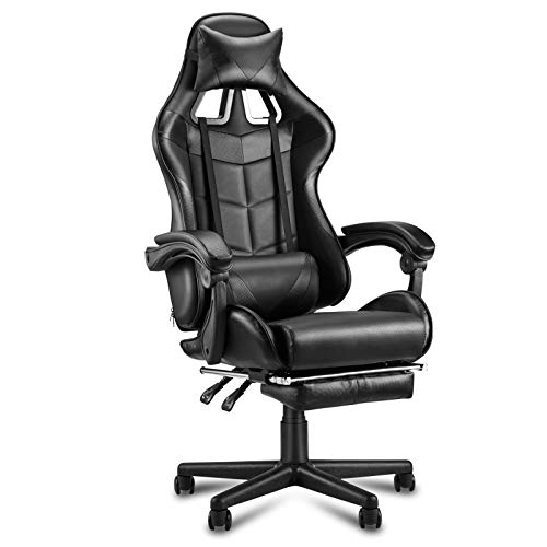 Soontrans Silla Gamer Silla Gaming Ergonómica Silla Oficina, con Reposacabeza Apoyo y Cojín Lumbar, Altura Ajustable, para Los Jugadores de PC Gamer (Negro)