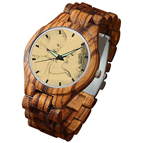 SOUFEEL Reloj Madera Personalizado Foto y Grabado Punteros Luminosos Cuarzo Regalo Personalizado para Familia Hombre Mujer Amigo Pareja