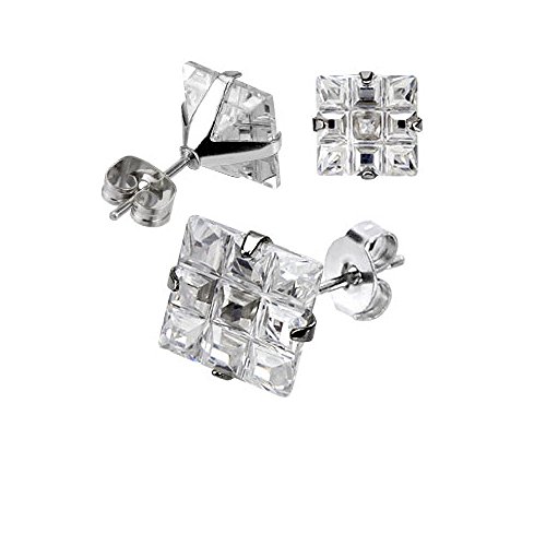 Studs Zirconia mujeres para hombre pendientes cristal inoxidable 9 cuadrados