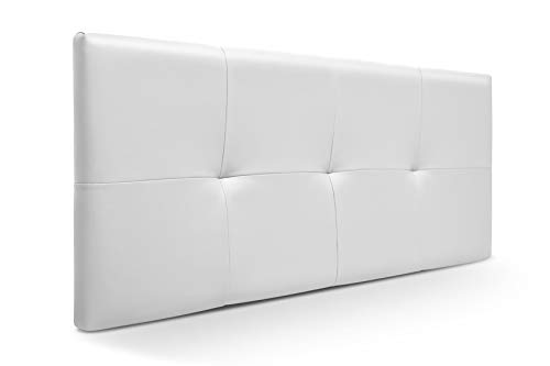 SUENOSZZZ-ESPECIALISTAS DEL DESCANSO Cabecero de Cama de 135 y 140 cm Modelo Lhasa Acolchado tapizado en Polipiel, Color Blanco 145 x 57 cm