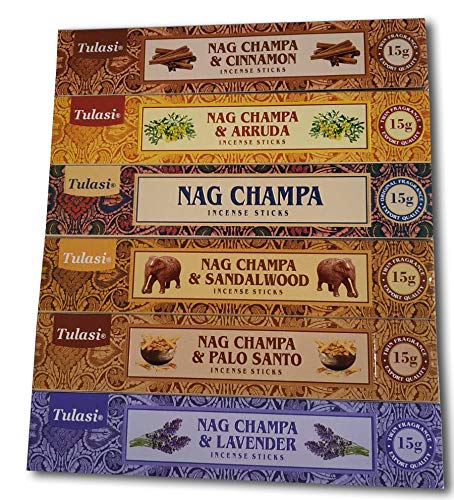 Surtido Mix Inciensos Aromáticos NAG Champa | Incienso Natural Aromaterapia | Caja 6 Paquetes de 20 Unidades c.u. Distintos Aromas | Gran Duración Aroma Delicado