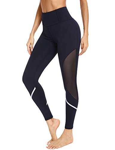 Sykooria Leggings de Malla para Mujer Pantalon Deportivo de Yoga Mallas de Alta Cintura con Tiras Reflectantes Fitness Running Pilates