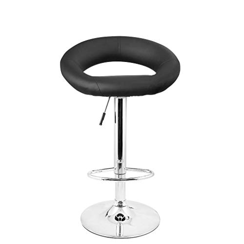 Taburete de Bar Ajustable en Forma de Media Luna, Silla Giratoria de 360 ​​°, Base Cromada con Respaldo, Taburete de Desayuno, Ta Negro, B-D