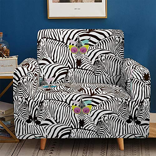 Tanboank Fundas para sofá 1 2 3 4 Plazas Animal Blanco Y Negro Cebra Funda Sillón orejero Funda Sofá Ajustables Elasticas Funda Butaca Fundas de Sofa Anti Gatos 90-140 cm