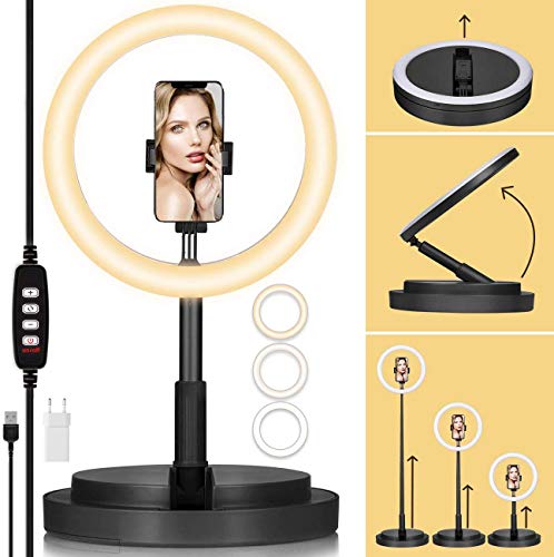 TARION Anillo de Luz Led Regulable 3500-6000K Led Ring Light 5 Niveles de Brillo Altura 58-168cm para Vlog Transmisión en Vivo Maquillaje Selfie Luz de Anillo Led (Negro-con Enchufe)