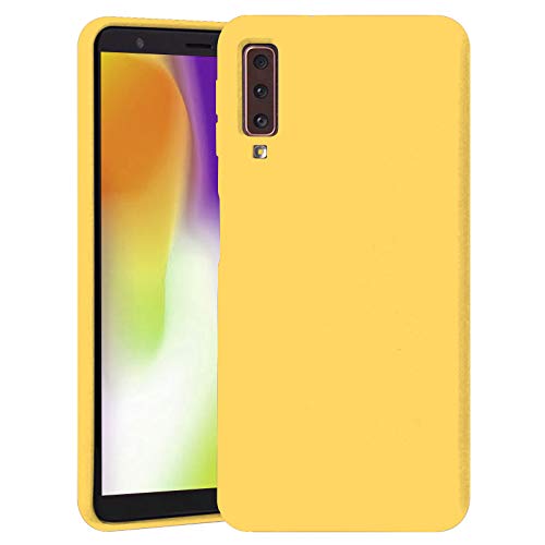 TBOC Funda para Samsung Galaxy A7 (2018) [5.6"]- Carcasa Rígida [Amarilla] Silicona Líquida Premium [Tacto Suave] Forro Interior Microfibra [Protege la Cámara] Resistente Suciedad Arañazos