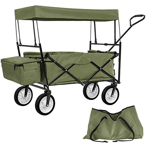 TecTake Carro de Mano Plegable con Techo carretillade Transporte para Utensilios Verde