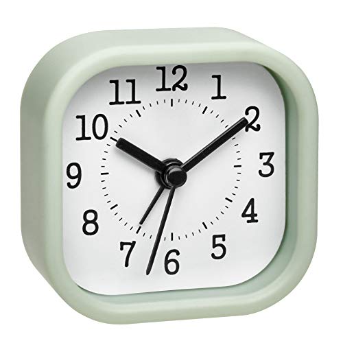 TFA Dostmann Mini Reloj analógico 60.1035.04, Ideal como Despertador de Viaje, con Alarma, pequeño y práctico, Color Verde Pastel, (L) 52 x (B) 23 x (H) 52 mm