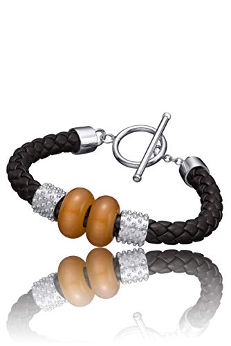 TIME FORCE Pulsera TJ1214B01M Mujer Acero, Piel Plata,Marron 21CM