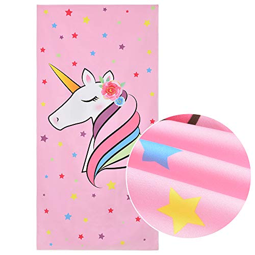 Toalla de Playa Unicornio - 76 x 152cm Manta de Playa de Microfibra Rosa para Niñas Mujeres Absorción de Agua Regalo de Playa de Vacaciones de Viaje Baño Piscina Natación