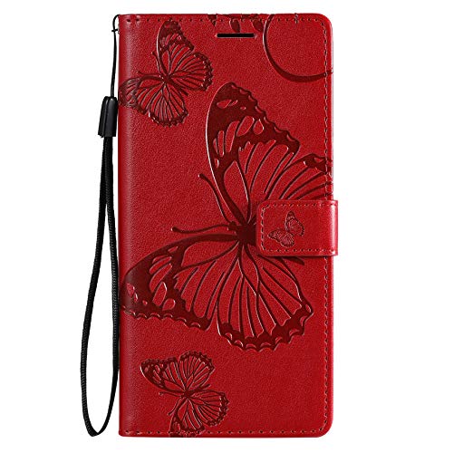 TOPOFU Funda Samsung Galaxy S21 Ultra, Patrón de Mariposa Pequeña Retro 3D Suave PU Cuero Carcasa con Flip Case Cover, Cierre Magnético, Tapa Soporte Plegable, TPU Parachoques Funda (Rojo)