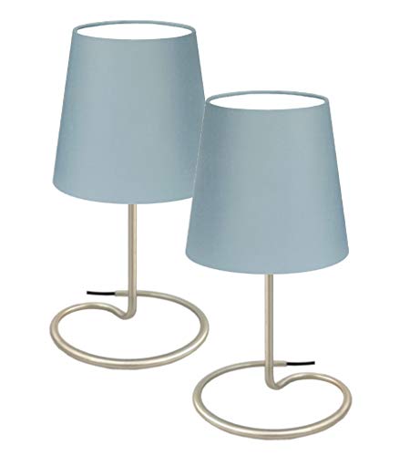 Trango 2 pacchi Lampada da tavolo, lampada da comodino, lampada TG2018-25G"GREY" con paralume in tessuto grigio Ø 170mm, altezza: 325 mm