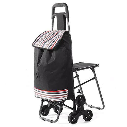 Tres-Ruedas Carretilla De Mano con Silla Plegable,Resistente Todo El Terreno Carrito De La Compra Plegable,Gran Capacidad Carro De Escalada Casa Viaje-Negro. 92x45x57cm