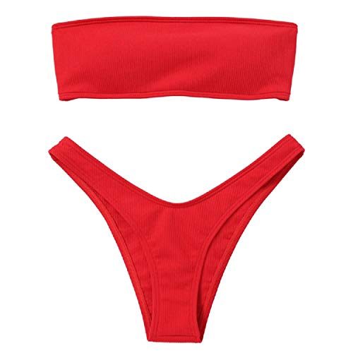 UMIPUBO Traje de Baño Mujer Bikini Bandeau Bañadores con Relleno Lazada en la Espalda Color Liso Talle Alto Conjunto de Color Sólido Ropa de Baño