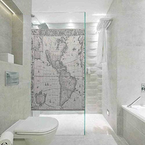 Vinilo decorativo para ventana de cristal, diseño de mapa del mundo con mapa antiguo de América en la década de 1580 del mundo en la época medieval ANC, decoración del baño del hogar, 45 x 89 cm