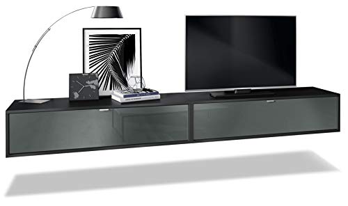 Vladon Set de 2 Muebles televisor Colgantes Lana 120, Cada Parte del Set Mide 120 x 29 x 37 cm, Cuerpo en Negro Mate, frentes en Gris de Alto Brillo