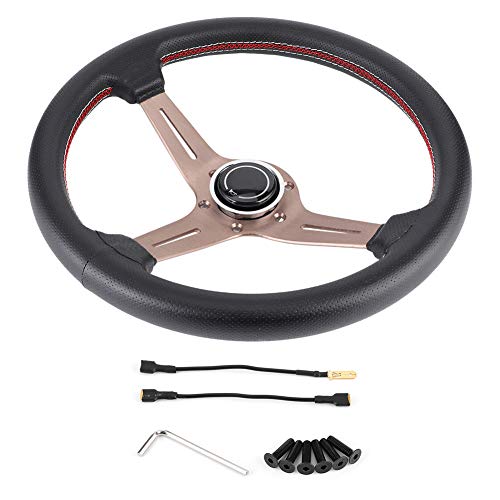 Volante de 250 mm/14 Pulgadas para NARDI Style 6-Bolt Half Dish Volante de Carreras de Cuero Perforado Negro con Piezas modificadas con bocina