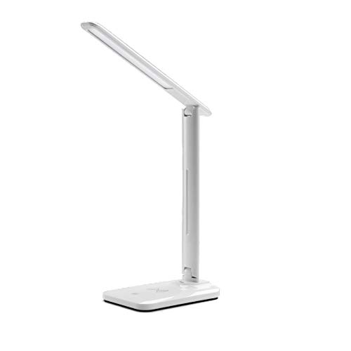 Vortex Lámpara de escritorio LED, lámparas de mesa de cuidado visual, paso menos regulable, lámpara de oficina o estudio con puerto de carga USB, control táctil, potencia de salida inalámbrica de 10 W