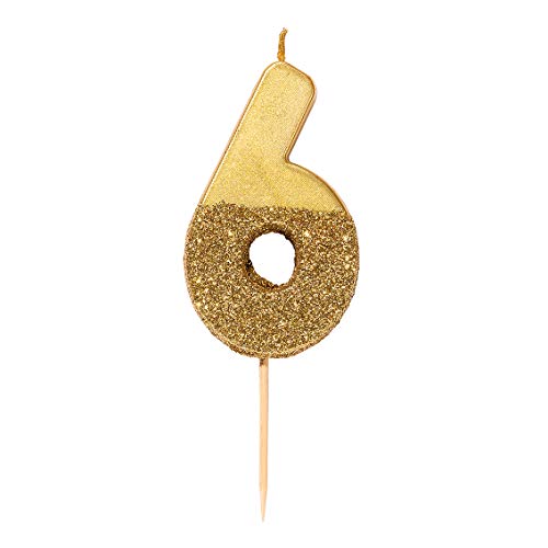 We Heart Birthdays Glitter Number Candle 6, Gold