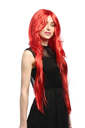 WIG ME UP- 91126-ZA13 Peluca Carnaval señoras, Rojo Fuego Liso graduada Raya Muy Largo 85cm