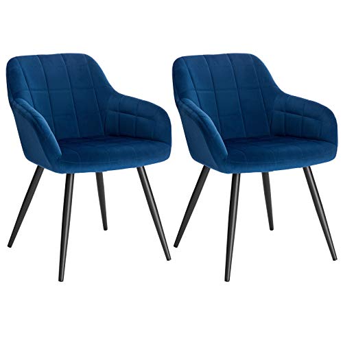 WOLTU 2 x Sillas de Comedor Nordicas Estilo Vintage Juego de 2, Silla de Cocina Silla Tapizada con Reposabrazos Tapizadas Terciopelo, Estructura de Metal, Azul BH93bl-2