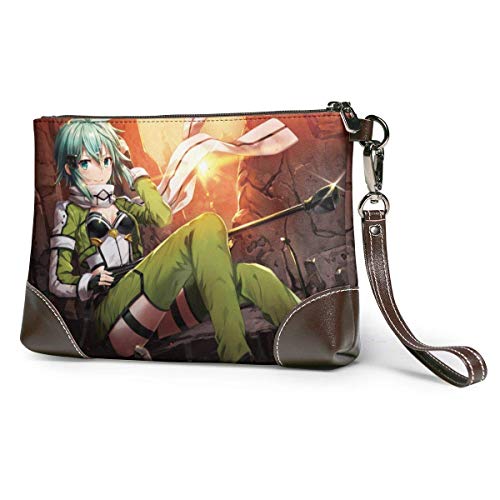 XCNGG Anime Sword Art Online - Cartera de mano de cuero genuino para mujer con cremallera, cartera para teléfono, pasaporte, bolso de mano, gran capacidad, para hombre, de piel de vaca, embragues