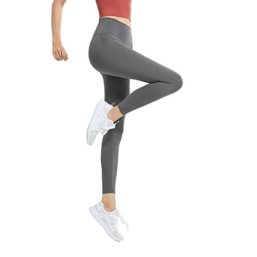 Y-H-X Mujeres High Cintura Entrenamiento Gimnasio Sonrisa Contorno Pantalones sin fisuras Pantalones de yoga Medias,Gris,S