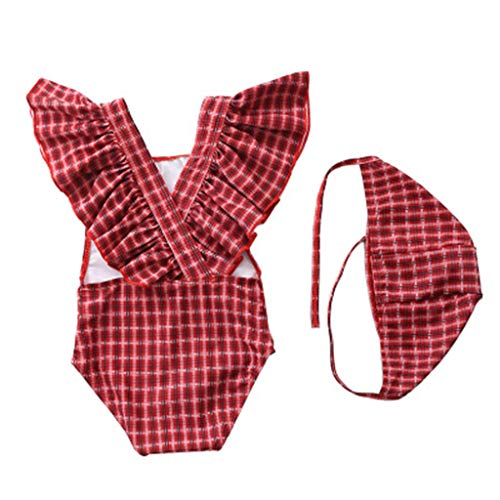 YFAX, Halter Deportivo de Playa para niñas, Trajes de baño de una Pieza para niñas, Traje de baño para niñas, Traje de baño con Sombrero, Traje de baño Tipo Bikini, 1-8 años-M||M