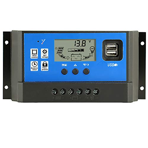 Y&H Regulador de carga de panel solar, 40 A, 12 V/24 V, regulador inteligente, puerto USB, luz de 5 V, temporizador, control de luz, pantalla LCD