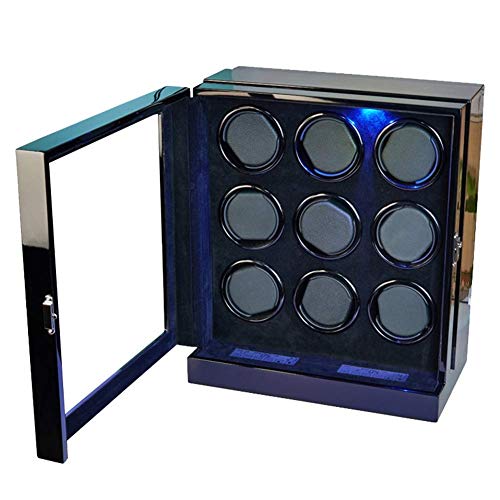 YLJYJ Caja de Reloj Enrollador de Reloj para 9 Relojes Caja de bobinado automático Pantalla Digital LCD táctil e iluminación LED con Bloqueo Motor silencios