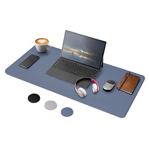 YOOFAN Alfombrilla de Escritorio de Doble Cara, Estera Protector de Escritorio Oficina de cuero PU, 80CM×40CM, Impermeable & Antideslizante Estera de Escritura Mouse Pad del Ordenador Portátil (Azul)