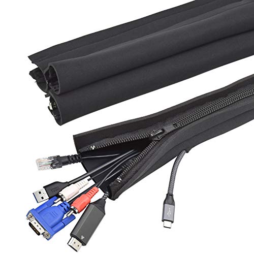 YOSH Organizador Cables | 50cm de Largo | 4 Paquetes | Fundas Organizador de Cables con Cremalleras Ajustables | Cubre Cables para TV / Ordenador / Hogar / Entretenimiento / Oficina etc.(Negro)