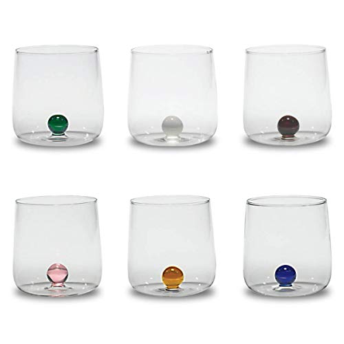 Zafferano Bilia Tumbler Set 6 bicchieri acqua trasparenti con pallina 6 colori vari