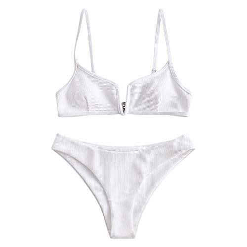 ZAFUL - Bikini de dos piezas para mujer con corte alto y acolchado con cable en V