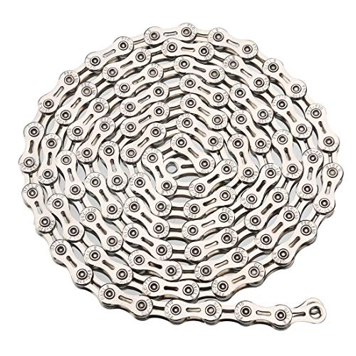 ZHIQIU FSC - Cadenas universales para bicicleta de 10 velocidades, ligeras, centradas huecas, 116L, con enlace rápido, compatible con 9 velocidades (plata)