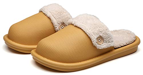 ZOGEME Mujer Hombre Zapatillas de Casa Cálido Felpa Suave Impermeables Invierno Pantuflas de Interior y Exterior con Forro Extraíble,Amarillo,36/37EU