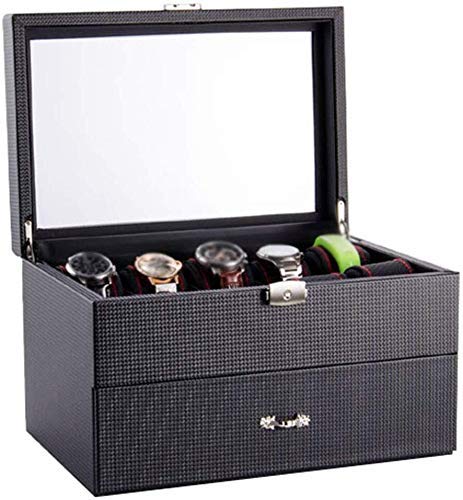 ZTMN Watch Winders Watch Boxes Organizador de Cajas de Reloj para Hombres con Cerradura de Fibra de Carbono 2 Capas 20 Ranuras