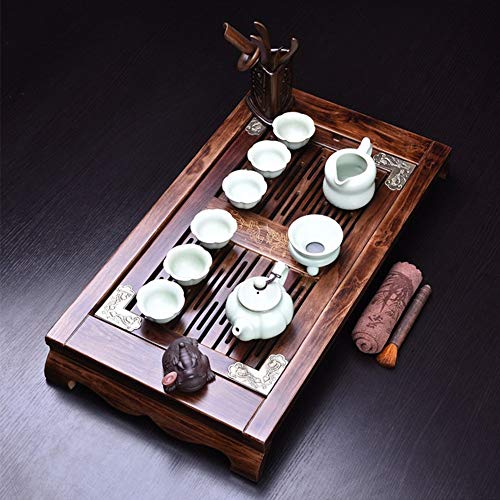 ZzheHou Bandeja De Bambú Almacenamiento de Agua de Loto con Dibujos Gongfu Tea Tabla de Madera Retro té Bandeja Bandeja for Servir de Buen Gusto Placa for visitantes Bandeja De Madera