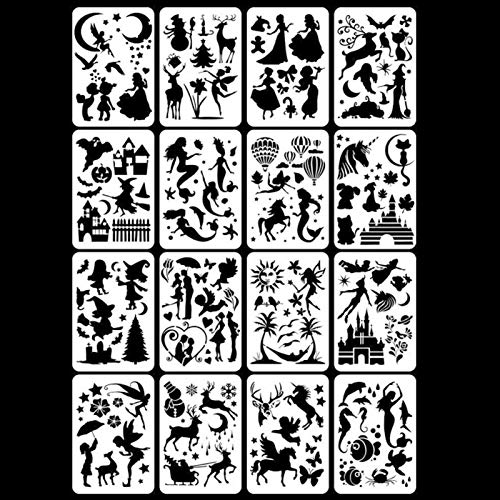16 Sheets Fast Draw Stencil Art Templates, Reusable DIY Drawing Template Journal Stencils, Plastic Stencils for ournal Notebook Diary Scrapbook