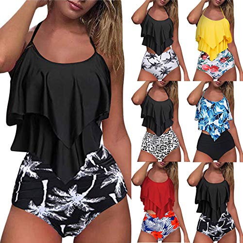 2021 Nuevo Mujer Bikini Trajes de Baño, Moda Mujer Dos Piezas Ropa de Playa Conjunto de Bikinis Impresión Sexy Push up Bikini Tankinis Mujer 2 Piezas Volante Beachwear Bañador Mujer