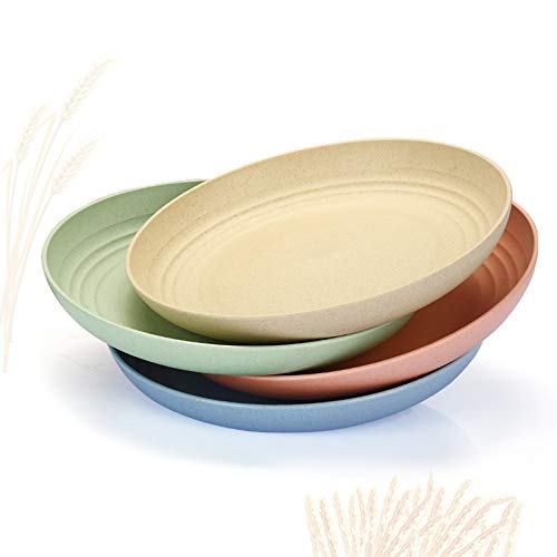 4PCS Platos de picnic Irrompibles, Platos Ligeros de Paja de Trigo, Bonitos Colores y Platos de Postre Fáciles de Lavar, Saludables para Niños, Adultos, Apto para Lavavajillas y Microondas (grande)