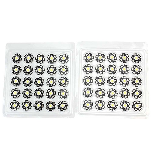 50pcs 3W Alta Potencia LED Luz Emisores 6000-6500K Aluminio Base DIY Lámpara