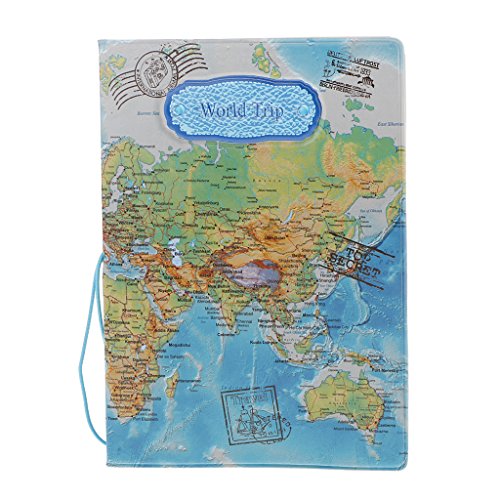 Accesorios Viaje Fundas Pasaporte Caja Sostenedor Cubierta Organizador Protector Cartera Tarjetas Identificación Mapa del Mundo Tridimensional - Azul