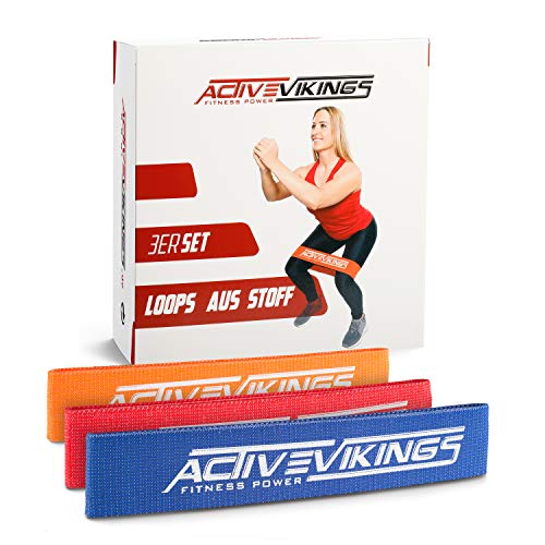 ActiveVikings® Bandas de fitness de tela en juego de 3 unidades – Ideal para musculación gimnasia y crossfit – Bandas de resistencia